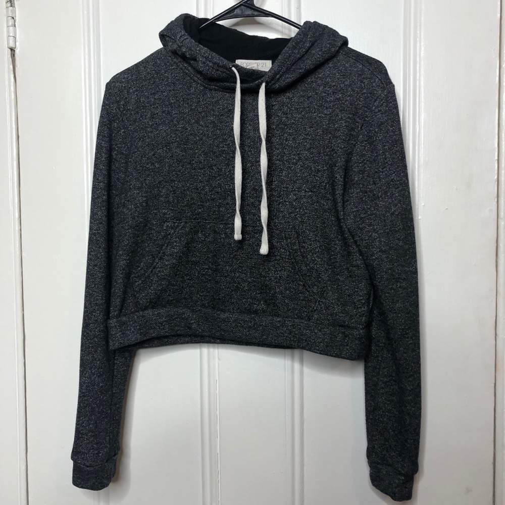 Forever 21 Heathered Navy Blue Cropped Hoodie (M)